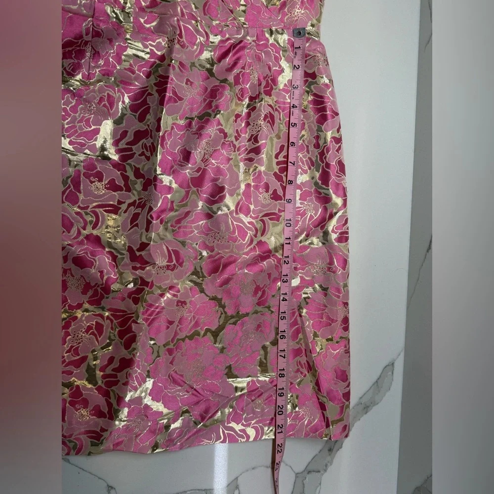 Lilly Pulitzer 🩷Raya Floral Metallic Gold Jacquard Pirates Bootyniere Dress - Picture 10 of 12